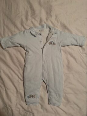 Kissy Kissy Light Blue Baby Footie with Vehicle Embroidery